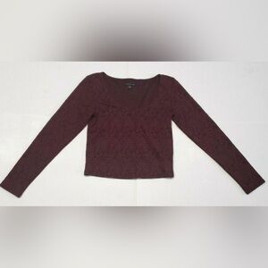 Burgundy Crop Long Sleeve Floral Top | Medium | American Eagle Outfitters